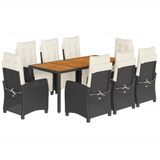 vidaXL 9-delige tuinset van polyrattan met kussens, zwart