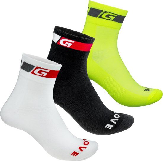 GripGrab 3PACK - Tricolore Regular Cut - Fietssokken - Maat 41-44 - Zwart/Wit/Fluo Geel