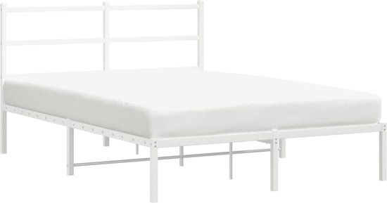 vidaXL Bedframe met hoofdbord metaal wit 135x190 cm
