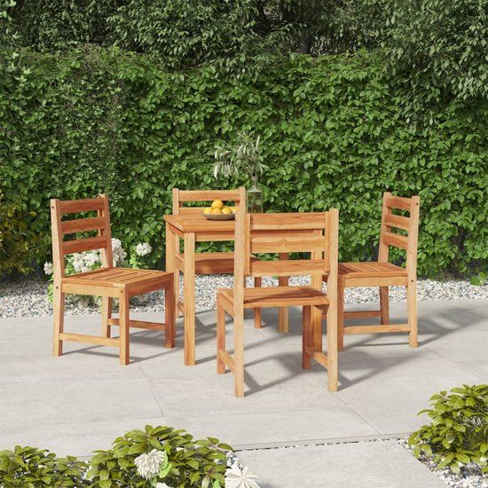 The Living Store Eethoek Massief Teakhout - Tafel & Stoel - 2 Persoons - Bruin