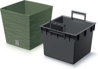 Prosperplast Plantenpot/bloempot Furu Stripes - Kunststof - Bosgroen - Vierkant - D24 x H23.5 cm