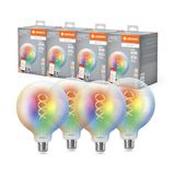 LEDVANCE SMART+ MATTER LED lamp, compatibel met Google, Alexa, Apple, wit glas, 4,8W, 470lm, E27-fitting, gekleurd licht & wit licht, app- of stembediening, levensduur tot 15.000 uur, 4-pack