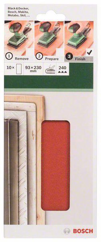 Bosch 10-delige schuurbladset voor vlakschuurmachines 93 x 230 mm ongeperforeerd - korrel 240