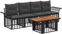 vidaXL Tuinbank Set 5-delig Zwart en Donkergrijs Polyrattan