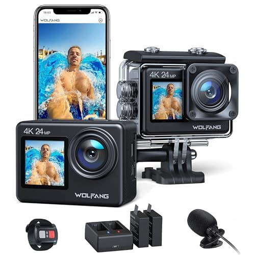 WOLFANG Dual Screen Action Cam GA200 4K 24MP WiFi EIS Anti-Shock Fotocamera 40M Subacquea Videocamera