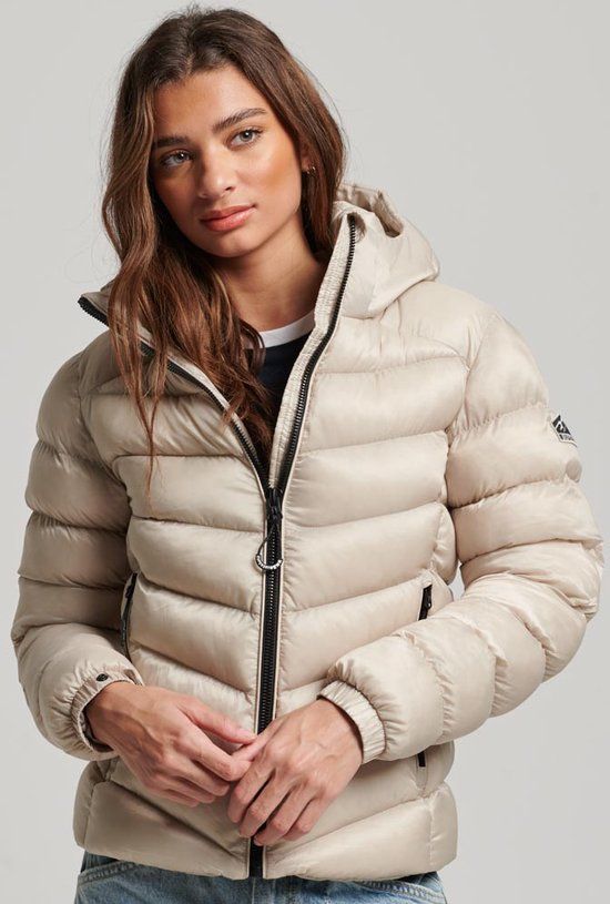 Superdry Hooded Fuji Padded Jacket - Pelican Beige - Women's XS