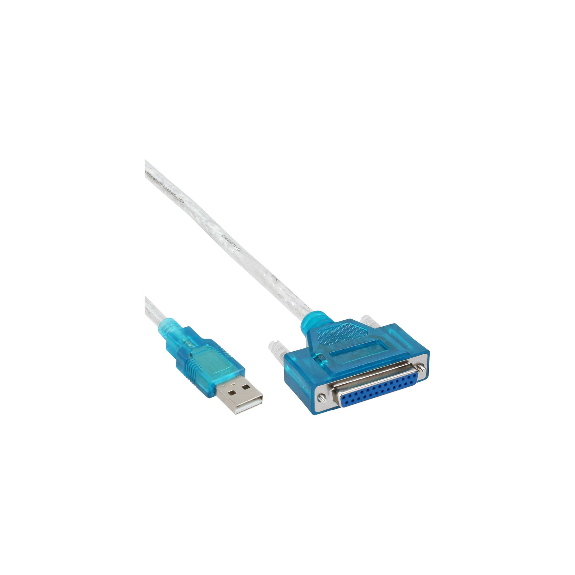 InLine 33397I USB naar DB-25 female adapterkabel, 1.8m, Blauw, Transparant