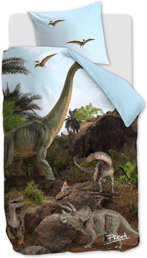 Freek Vonk Bedding House FREEK VONK Dappere Dinos dekbedovertrek - Eenpersoons - 140x200 cm - Katoen - Naturel