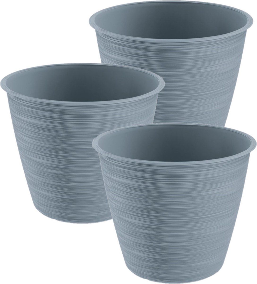 Prosperplast Paintstripe Plantenpot - Ø 24 cm - Steengrijs - Set van 3