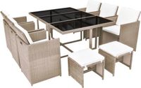 vidaXL 11-delige Tuinset met kussens poly rattan beige