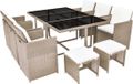 vidaXL 11-delige Tuinset met kussens poly rattan beige