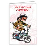 AFIE Gaston Lagaffe verjaardagskaart op een fiets – met geïllustreerde envelop 17,5 x 12 cm – gemaakt in Frankrijk – GLCT-0156