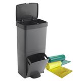 WELL HOME MOBILIARIO & DECORACIÓN Vuilnisemmer 70 l, verticaal, 2 vakken, afvalemmer, 76 cm, inclusief bijpassende vuilniszakken, 30 + 40 l, grijs