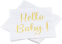 Chaks Baby kraamfeest/geboorte servetten - Hello Baby! - 20x - wit/goud - babyshower - 33 cm