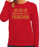Bellatio Decorations Foute kersttrui/sweater voor dames - Hohoho freak show - rood - glitter goud XS
