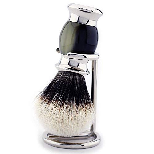 Jag Shaving Silver tip dakshaarscheerkwast van hoorn replicaat handvat & borstelstandaard - 5056174609889