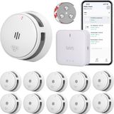 SAVS LinkSmart Slimme Rookmelder bundel zonder boren - 10 S10-W Rookmelders en G10 Base Station - Met magneet montage - Werkt via app - WiFi gateway - Draadloos RF koppelbaar - Brandalarm - Smart home