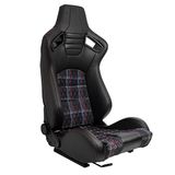 AutoStyle Siège sport 'GT' - Similicuir noir + Tissu à motif écossais rouge + Coutures rouges - Dossier réglable des deux côtés - incl. glissières