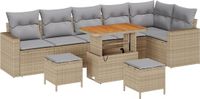 vidaXL Tuinbank Set 9-delig Beige Polyrattan