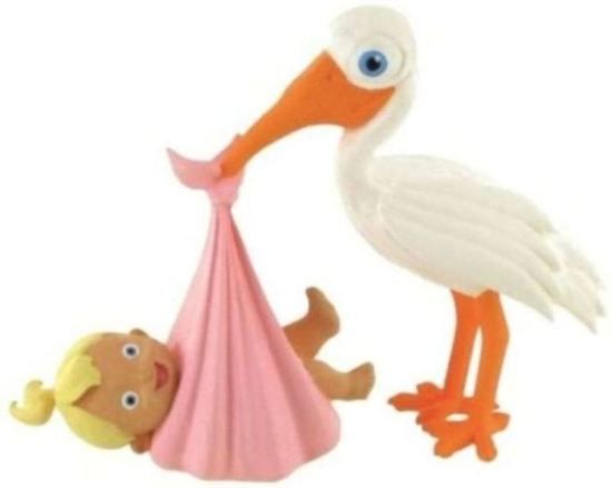 Comansi Figuurtje Ooievaar brengt baby girl - 8 x 9 cm