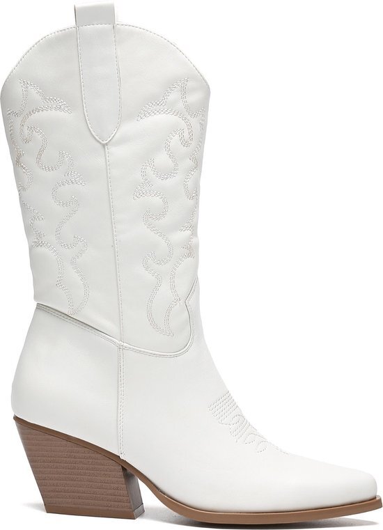 SmileFavorites® Dames Cowboylaarzen met Hak - Wit - Imitatieleer - Maat 40