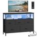 SONGMICS Commode, avec LED et prises, 5 tiroirs en tissu, étagère ouverte | Bellah LGS723BH01 Armoire de rangement, 98,7 x 30 x 68,1 cm, pour chambre, salon, noir d'encre, collection BELLAH