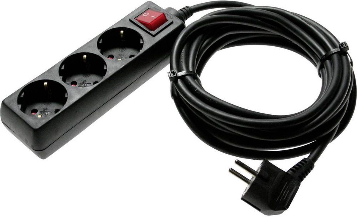 AS-Schwabe Steckdosenleiste 3-fach mit Schalter - Mehrfachstecker mit 5m Leitung - Schwarz