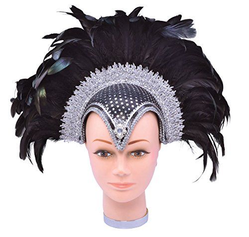 Bristol Novelty BA071 veren helm zwart juweel + pluim, dames, one size