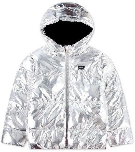 Levi's Kids Core Batwing Puffer Jas Zilver Metallic Polyester Waterdicht Kort