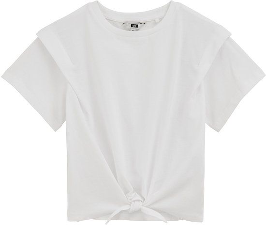 WE Fashion Meisjes T-shirt met knoopdetail - Wit - Maat 122/128