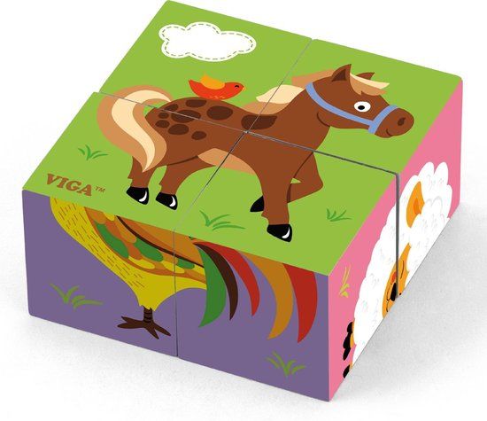 Viga Toys Vormenpuzzel Boerderijdieren Klein - Houten Puzzel voor Peuters