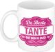 Bellatio Decorations De beste tante cadeau koffiemok / theebeker wit met roze embleem - 300 ml - keramiek - cadeaumok / verjaardagsbeker