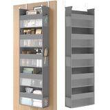SONGMICS Organiseur suspendu, pliable, maille nylon transparente | Rangement suspendu, étagère de porte en tissu, crochets métalliques, poches latérales, gris pigeon, Collection TINA RDH007G01