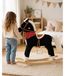 Cheval à bascule noir - Bouche et queue mobiles - Avec 2 sons - Selle et étrier - 78 cm