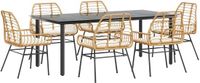 vidaXL 7-delige tuinset met kussens, poly rotan, glas, bruin