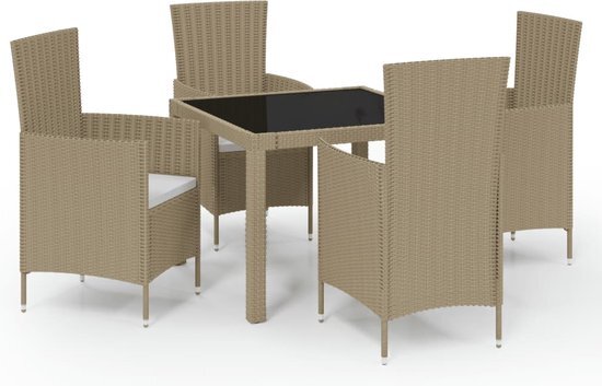 vidaXL 5-delige Tuinset met kussens poly rattan beige