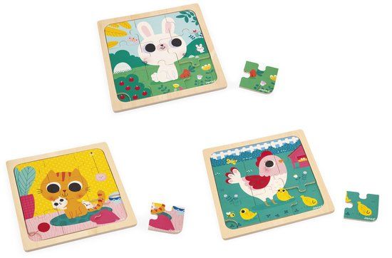 Janod Houten Puzzel Dierenthema 3 Puzzels 9 Stukjes