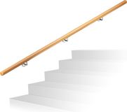 Merkloos / Sans marque Relaxdays Trapleuning - 200 cm - Beukenhout - Wandmontage - Wandhouder & Pluggen - 42 mm Diameter - Natuur