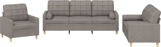 vidaXL 3-delige Loungeset met kussens stof taupe