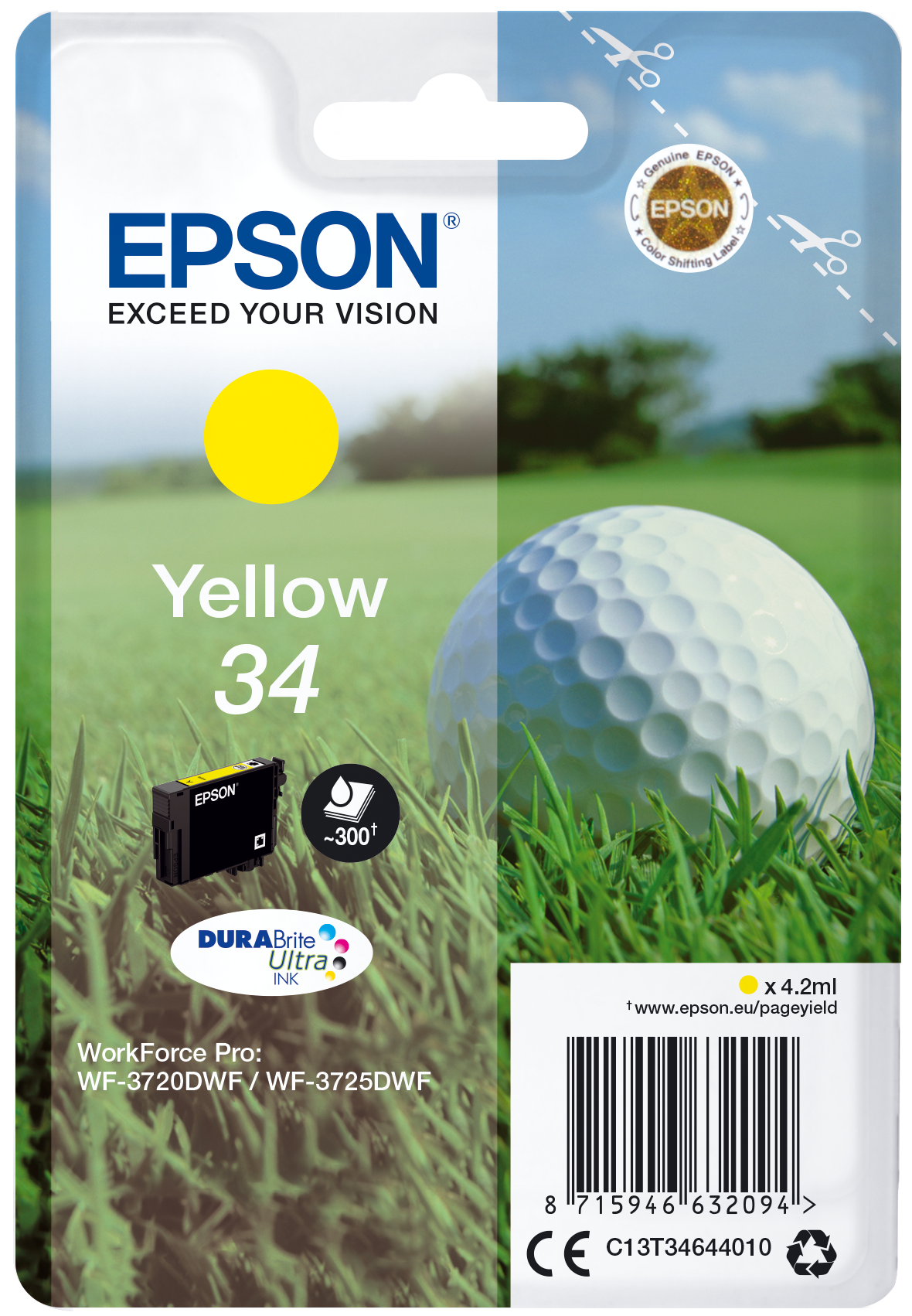 Epson Golf ball Singlepack Yellow 34 DURABrite Ultra Ink single pack / geel