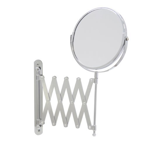 axentia Vergrotingsspiegel in zilver, roestvrijstalen wandspiegel, dubbelzijdig met 3- en 1-voudige vergroting, uittrekbare badkamerspiegel, verchroomde make-upspiegel