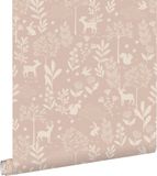 ESTAHome Vliesbehang Bos met Bosdieren Oudroze - 53 cm x 10.05 m