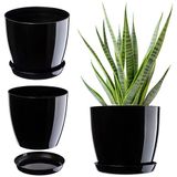 Merkloos / Sans marque Kadax bloempot, plantenpot met onderschotel, ronde bloempot voor binnenshuis, elegante sierpot van kunststof, bloempot voor bloemen en planten, lichtgewicht plantenpot (Ø 12 cm, zwart)