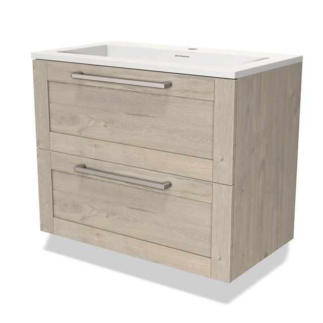 Maxaro Badkamermeubel 80cm Modulo Lichtgrijs Eiken 2 Lades Kader Wastafel Solid Surface