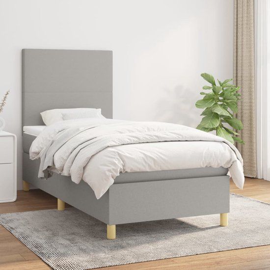 vidaXL Boxspring met matras stof lichtgrijs 90x200 cm
