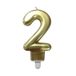 Homéa, Birthday Candle Number 2 with Plastic Holder, H 7.5 cm, Gold-colored
