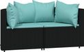 Banquette de jardin avec coussins 2 pcs poly rattan noir