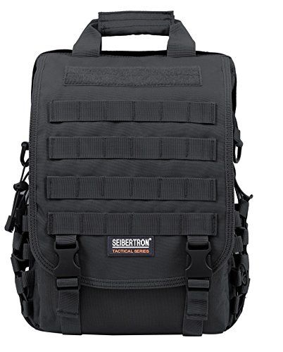 Seibertron Waterproof Molle Tactical 15.6" Laptop Sling Bag Backpack Black