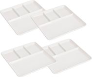 Excellent Houseware Gourmetbord - 4x - 4 vakjes - vierkant - wit - porselein - D25 cm - Fonduebord/barbecue bord