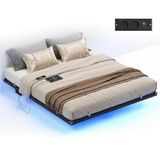 VASAGLE Zwevend Bedframe, met Slimme LED-Verlichting en Stopcontacten | Zwevend Bedframe, Staal, 200 x 160 x 26 cm, Geluidsvrij, Mat Zwart, CONNER Collectie RMB175B101